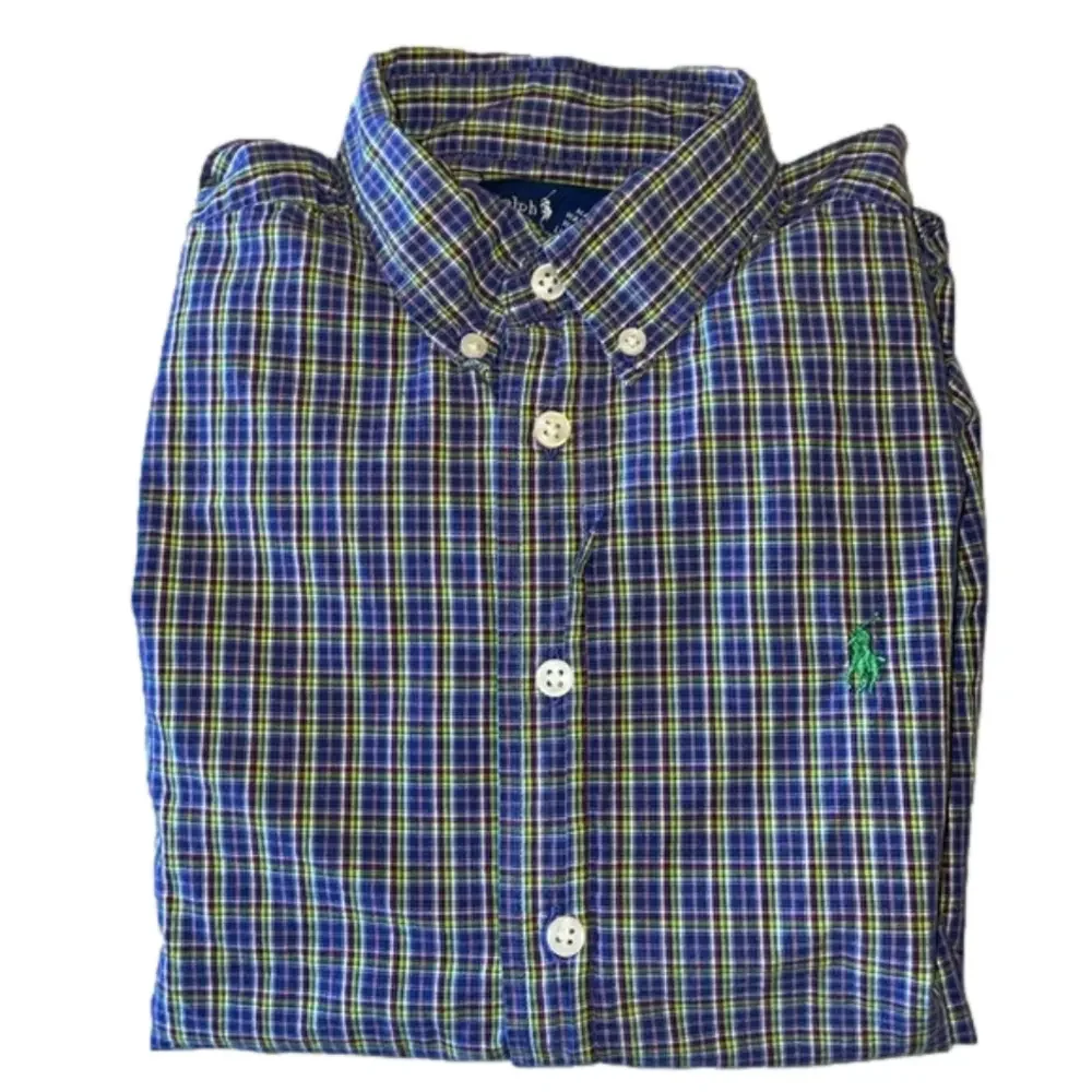 Ralph Lauren Kids Medium Blue, Yellow, Red Plaid Long Sleeve Button Down Shirt